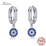 KALETINE Sterling Silver Hoop Blue Evil Eye Earring